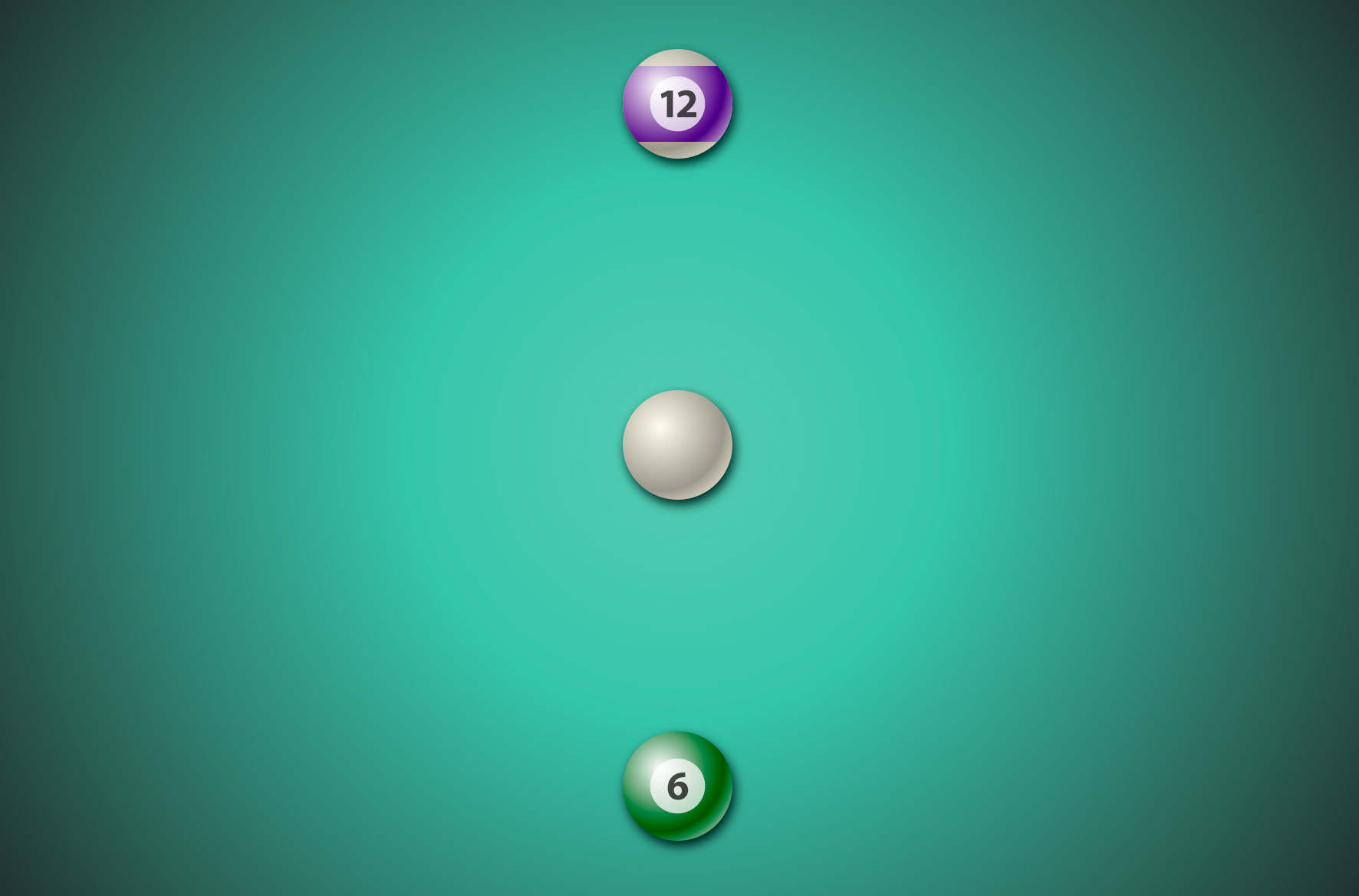 A green gradient with a 12, cue, and 6 ball on it. 