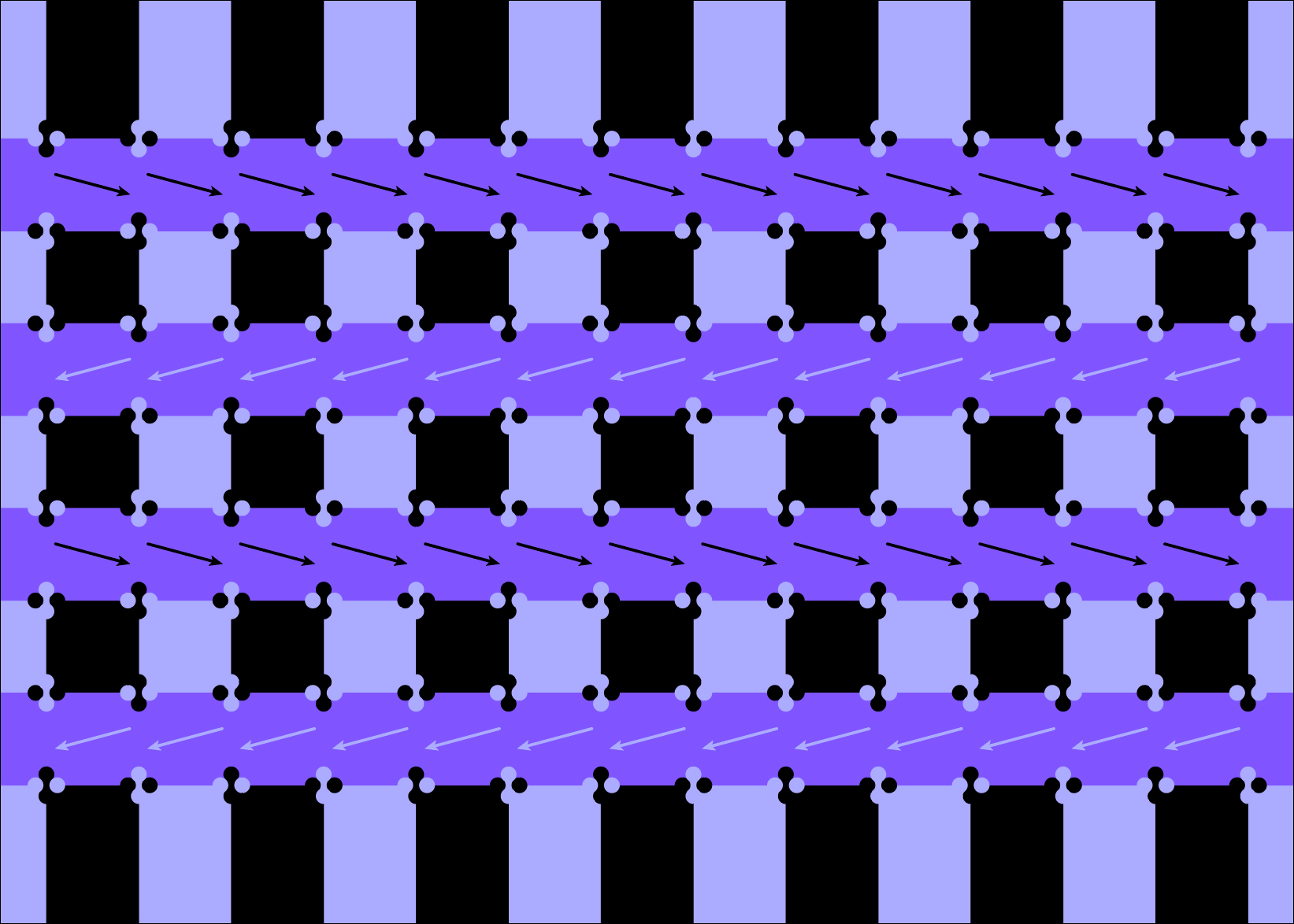 A checkerboard pattern at each intersection makes the purple bars slant in one direction