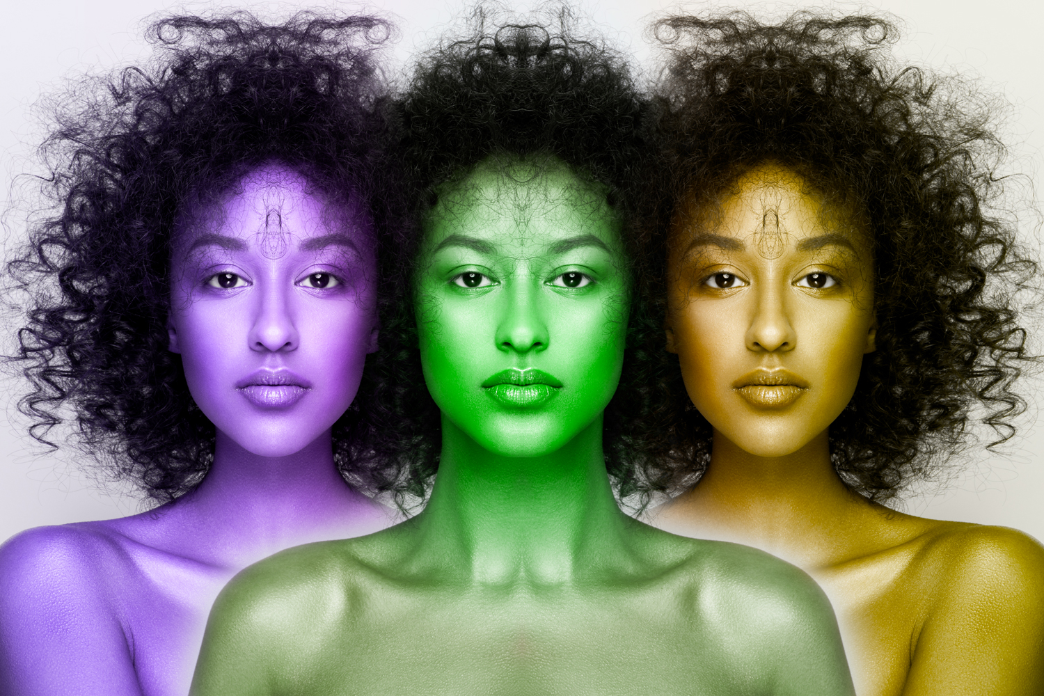 Vibrant triad of colorized faces