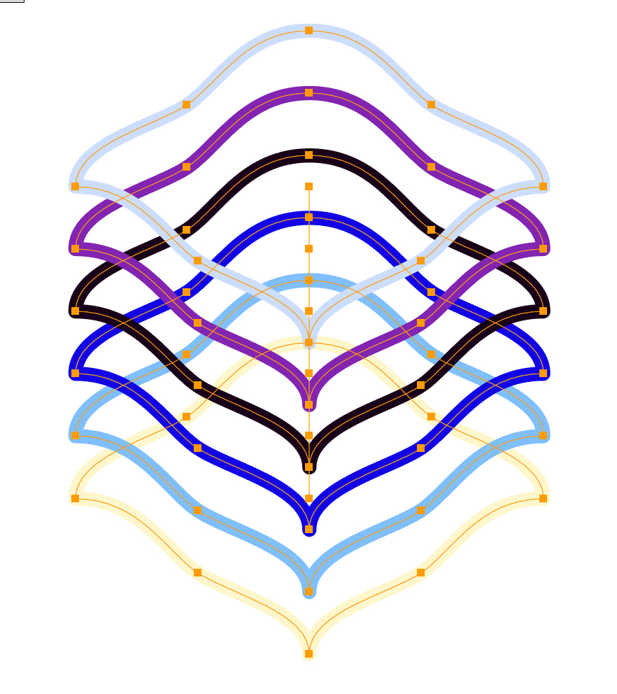 The six blended scallops expanded so each can be assigned a different color