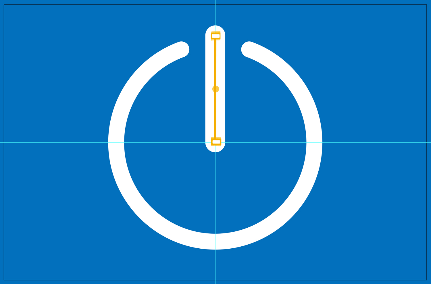 The power symbol in white recreated on a blue background in Illustrator